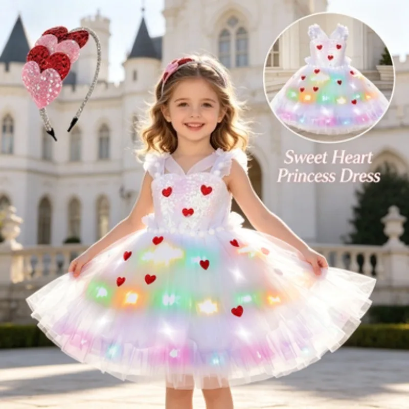 Girls' Tulle Tutu Dress Set with LED Lights, Kids Princess Party Gown for Valentine's Day, Girls' Tulle Outfit for Birthdays
Girls' Tulle Tutu Dress Set with LED Lights, Kids Princess Party Gown for Valentine's Day, Girls' Tulle Outfit for Birthdays