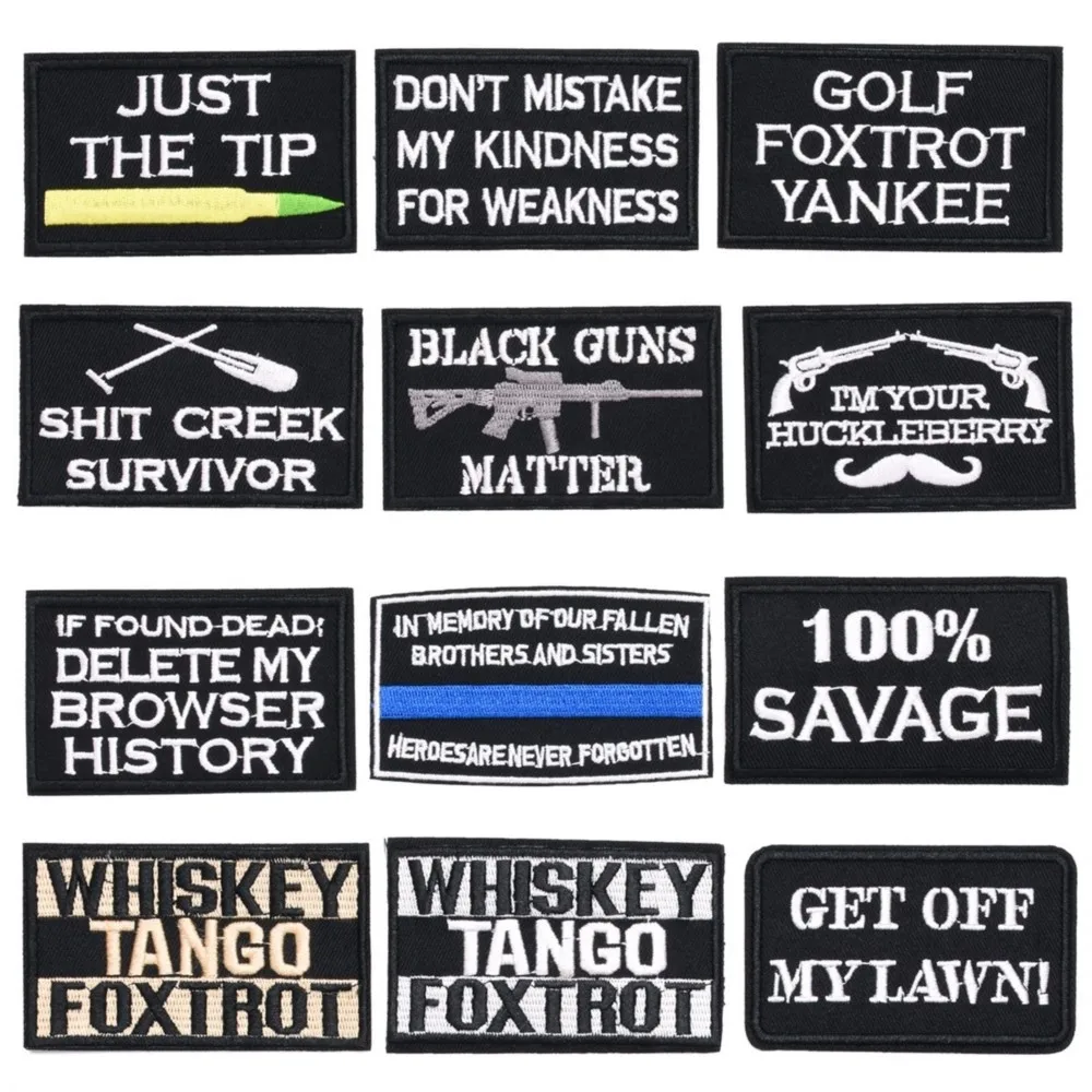 12Pcs Tactical Morale Slogans Letter applique Iron on Embroidered Patches for Sew Clothes Hat Backpack Badge ironing sticker
12Pcs Tactical Morale Slogans Letter applique Iron on Embroidered Patches for Sew Clothes Hat Backpack Badge ironing sticker