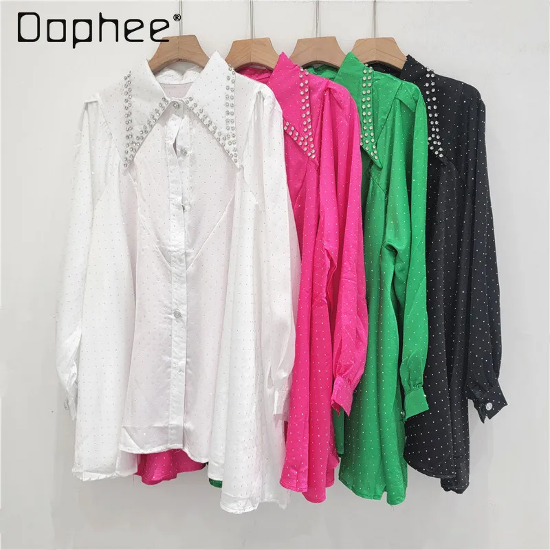 Oversized Rhinestone Shirts Women Spring Autumn Long Sleeve Turn Down Collar Single-breasted Loose Blouse Slim Diamond Tops
Oversized Rhinestone Shirts Women Spring Autumn Long Sleeve Turn Down Collar Single-breasted Loose Blouse Slim Diamond Tops