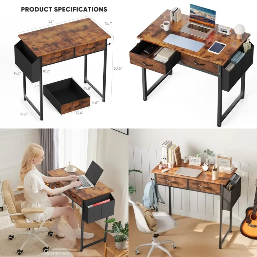 32" Home Office Computer Desk with Drawers, Small Gaming Writing Study Table with Storage Side Bag, Headphone Hook and Adjustab
32" Home Office Computer Desk with Drawers, Small Gaming Writing Study Table with Storage Side Bag, Headphone Hook and Adjustab