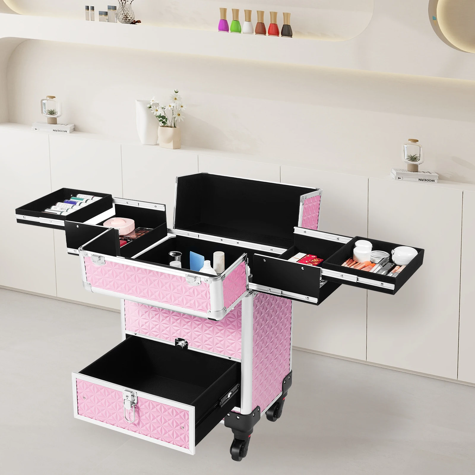 BYMAOCAR Rolling Nail Case Wheeled Manicure Storage Case, Professional Cosmetology Case W/ Locks& Drawers& 4 Universal Wheels
BYMAOCAR Rolling Nail Case Wheeled Manicure Storage Case, Professional Cosmetology Case W/ Locks& Drawers& 4 Universal Wheels