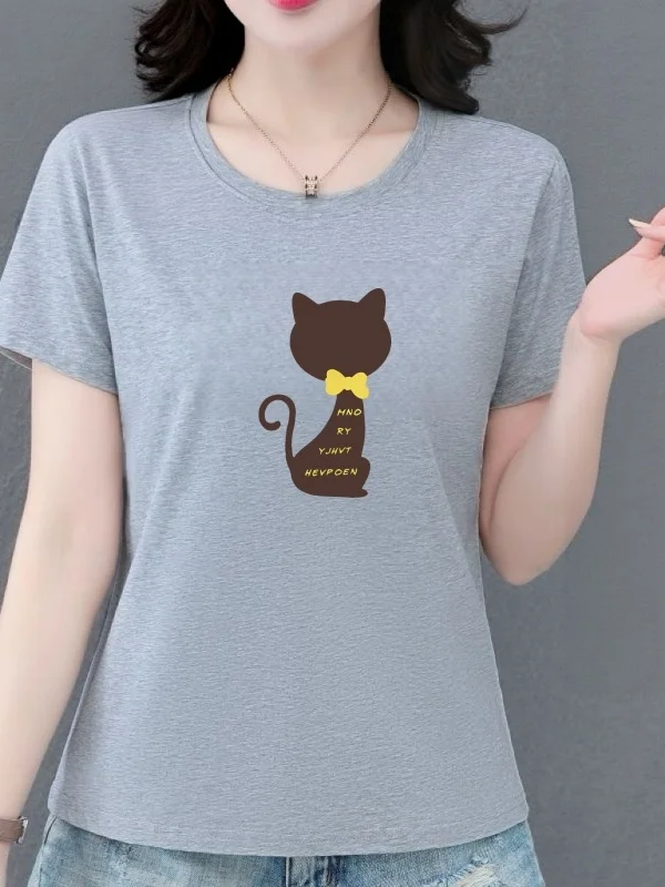 Elegant Cartoon Short Sleeve T-Shirt Women's Loose Slimming Belly Covering Top Mommy Style Summer Casual round Neck
Elegant Cartoon Short Sleeve T-Shirt Women's Loose Slimming Belly Covering Top Mommy Style Summer Casual round Neck