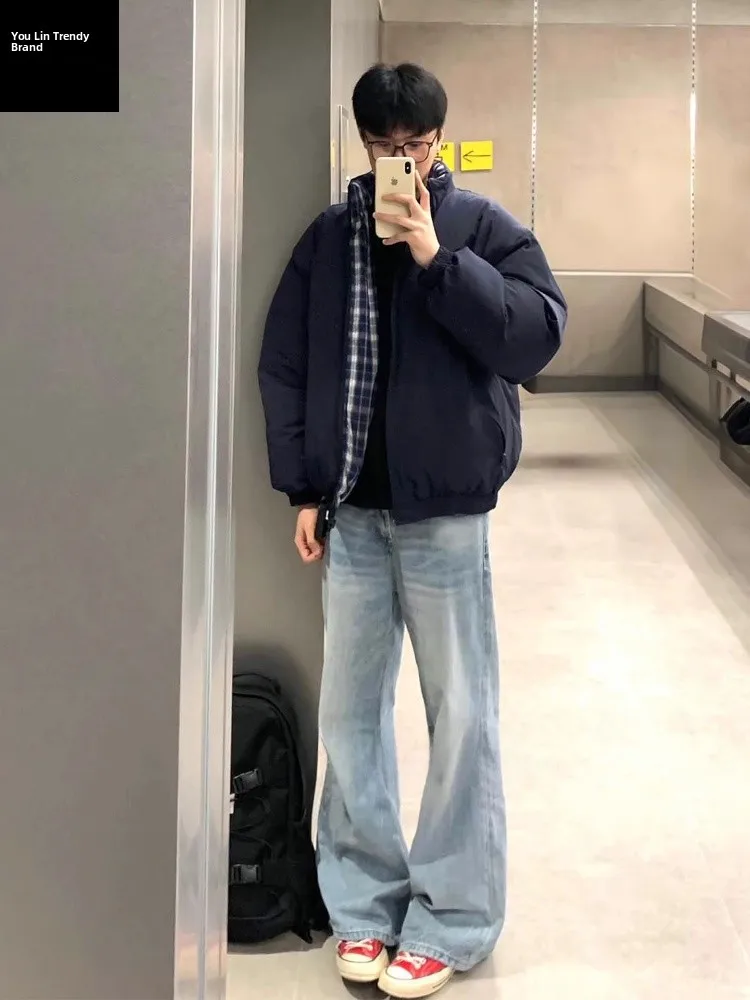 Retro Light Blue Fce Lined Men's Jeans High Waist Straight Leg Bell Bot Warm Casual Youth Faion Workwear Pants
Retro Light Blue Fce Lined Men's Jeans High Waist Straight Leg Bell Bot Warm Casual Youth Faion Workwear Pants