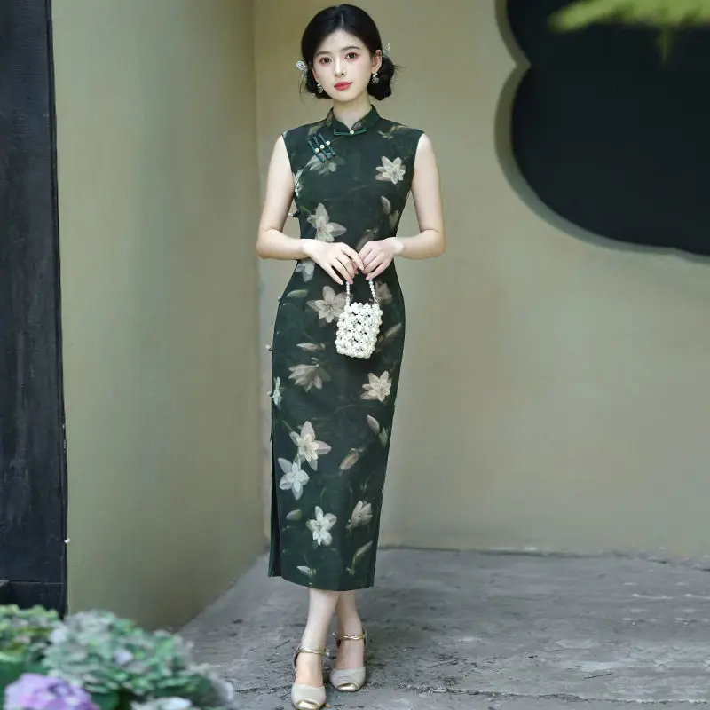 Sexy Slim Split Cheongsam Vintage Mandarin Collar Womens Vestidos New Chinese Style Print Flower Sleeveless Qipao Chinese Dress
Sexy Slim Split Cheongsam Vintage Mandarin Collar Womens Vestidos New Chinese Style Print Flower Sleeveless Qipao Chinese Dress