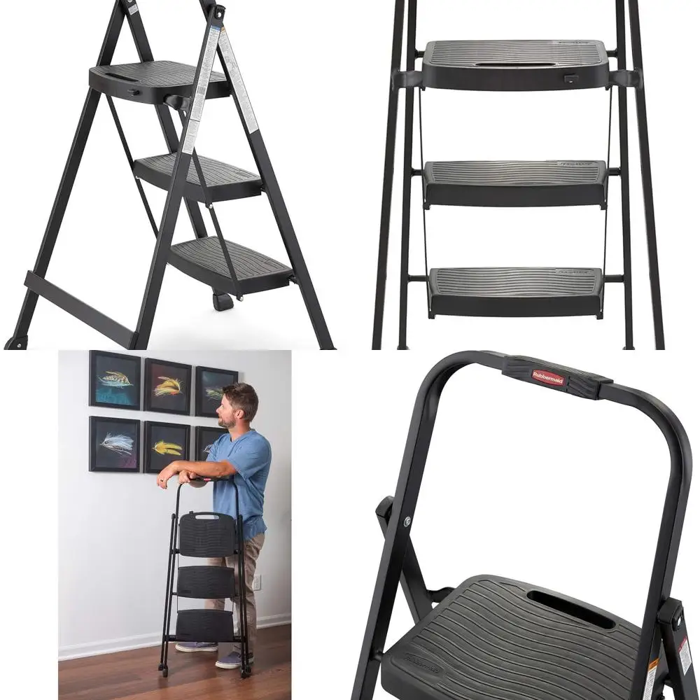 Folding 3-Step Black Steel Stool with Grip and Anti-Slip Feet, ANSI Certified, Ready to Use
Folding 3-Step Black Steel Stool with Grip and Anti-Slip Feet, ANSI Certified, Ready to Use