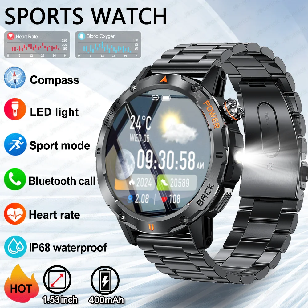Military Smart Watch Men Flashlight Compass 1.53 Inch 360*360 HD Screen Heart Rate Waterproof Bluetooth Call Smartwatch 2025 New
Military Smart Watch Men Flashlight Compass 1.53 Inch 360*360 HD Screen Heart Rate Waterproof Bluetooth Call Smartwatch 2025 New