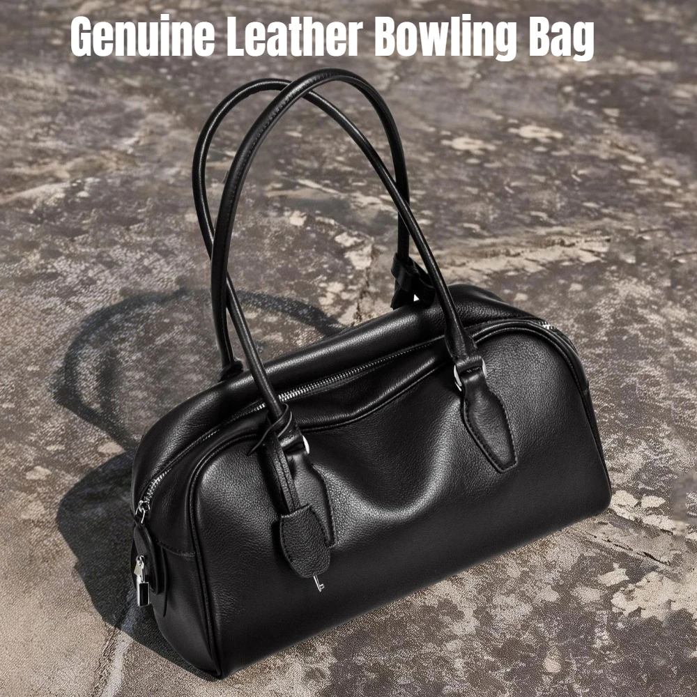 Genuine Leather Bowling Bag with Long Handle, Niche Luxury Crossbody Handbag, Versatile Top-Handle Purse
Genuine Leather Bowling Bag with Long Handle, Niche Luxury Crossbody Handbag, Versatile Top-Handle Purse
