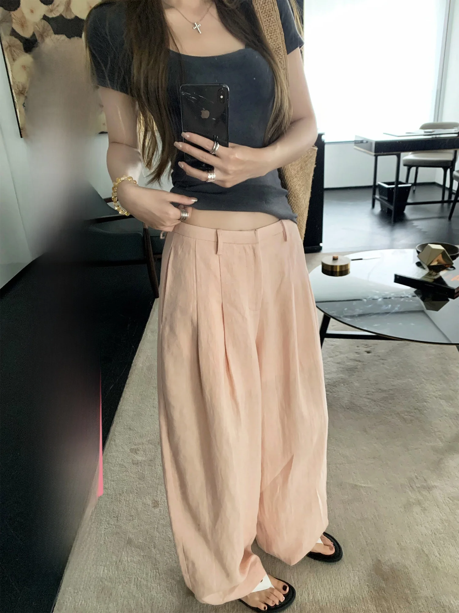 Yuzhiqie Loose Wide Leg Pants Women's Casual Trousers Summer New Style Low Waist Zipper Fly Linen Material Loose Feeling
Yuzhiqie Loose Wide Leg Pants Women's Casual Trousers Summer New Style Low Waist Zipper Fly Linen Material Loose Feeling