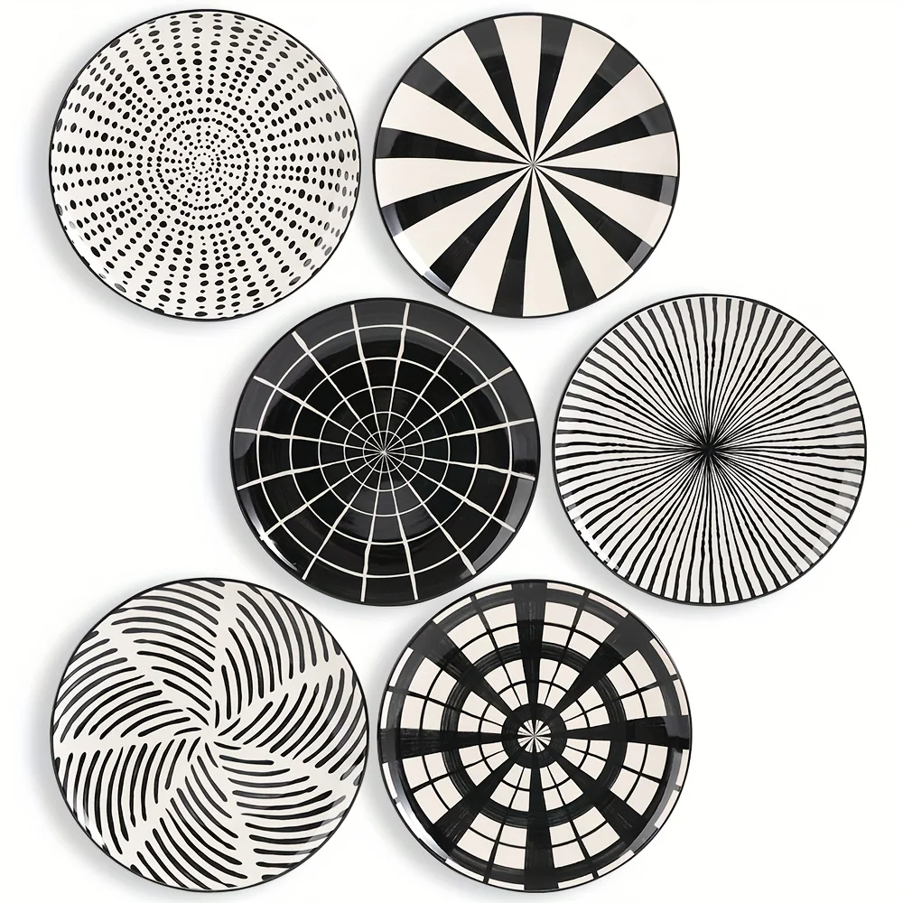 Of 6 Black And White Striped Ceramic Dinner Plates - Perfect for Salads, Appetizers, And Pasta - Essential Halloween Kitchen Dec
Of 6 Black And White Striped Ceramic Dinner Plates - Perfect for Salads, Appetizers, And Pasta - Essential Halloween Kitchen Dec