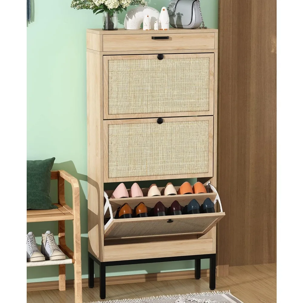 Shoe Cabinet, Shoe Rack Storage Organizer with 3 Natural Rattan Doors, Entryway Hidden Shoe Cabinet for Sneakers, Leather Shoes
Shoe Cabinet, Shoe Rack Storage Organizer with 3 Natural Rattan Doors, Entryway Hidden Shoe Cabinet for Sneakers, Leather Shoes