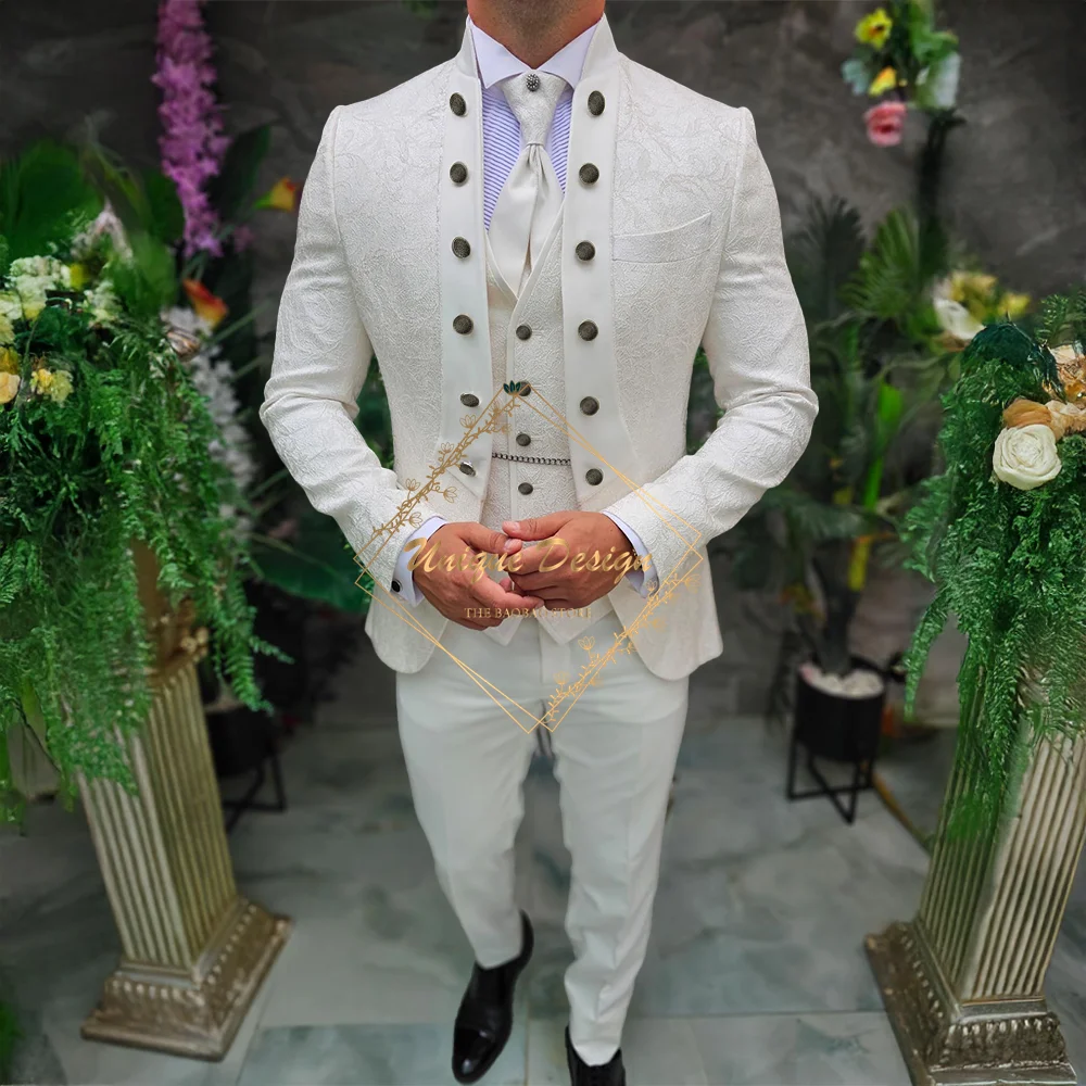Elegant white men suit 3pcs jacquard double button jacket vest pants tailored fit for wedding groom banquet party formal tuxedo
Elegant white men suit 3pcs jacquard double button jacket vest pants tailored fit for wedding groom banquet party formal tuxedo