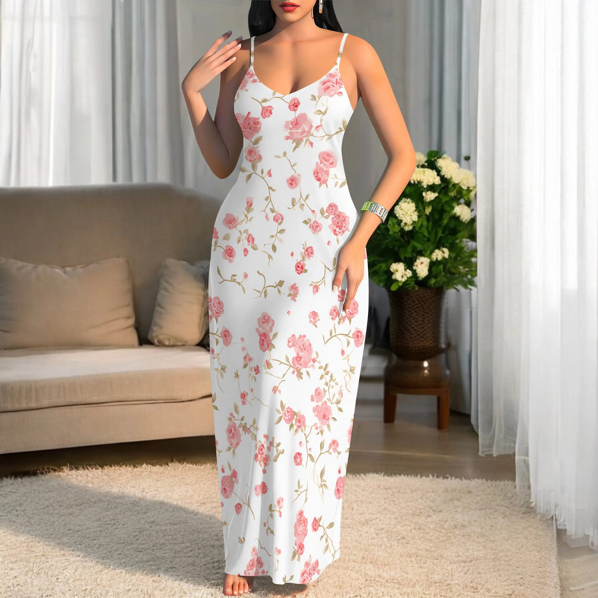 Womens Summer Casual Slip V Neck Long Dresses Spaghetti Strap Sleeveless Bodycon Vintage Dainty Pink Rose Florals Maxi Dress
Womens Summer Casual Slip V Neck Long Dresses Spaghetti Strap Sleeveless Bodycon Vintage Dainty Pink Rose Florals Maxi Dress