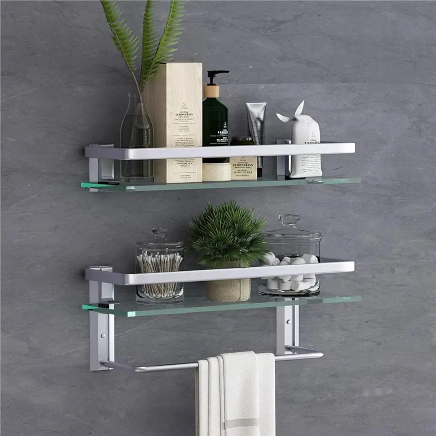 VOLPONE Glass Bathroom Shelf 15.7in Bathroom Shelf Wall Mounted Floating Glass Shelves with Towel Holder Glass Shower Shelf
VOLPONE Glass Bathroom Shelf 15.7in Bathroom Shelf Wall Mounted Floating Glass Shelves with Towel Holder Glass Shower Shelf