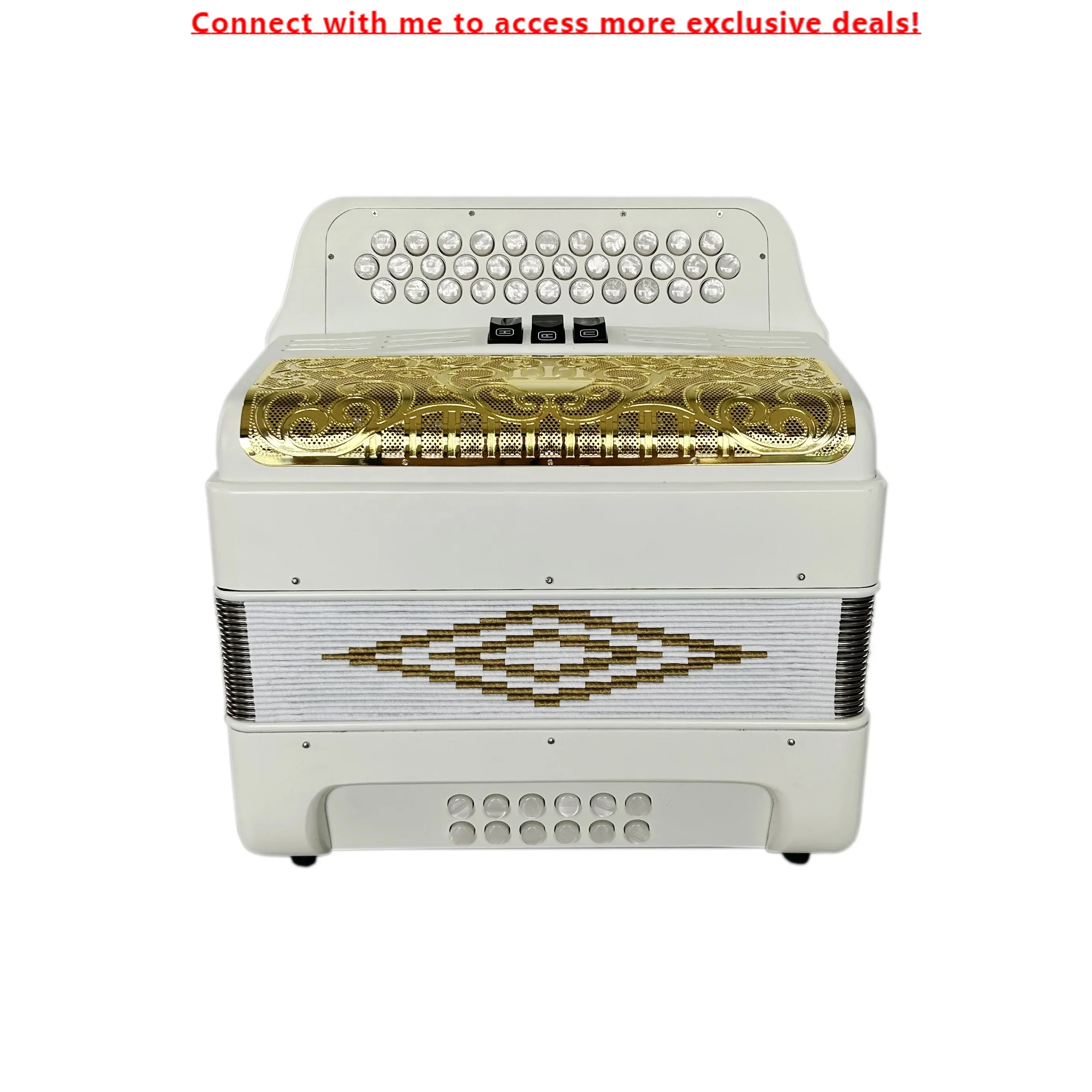 SEASOUND Professional OEM 34-Button 12-Bass 3-Register Accordion Instrument Acordeon JB3412C With Matt White Gold Grill Buttons
SEASOUND Professional OEM 34-Button 12-Bass 3-Register Accordion Instrument Acordeon JB3412C With Matt White Gold Grill Buttons