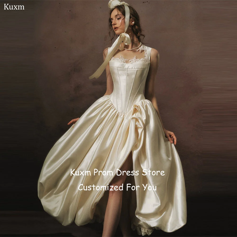 Kuxm Satin Modern Wedding Dresses High Slit A Line Ankle Length Sleeveless Appliques Prom Gown Spaghetti Strap Dress Customized
Kuxm Satin Modern Wedding Dresses High Slit A Line Ankle Length Sleeveless Appliques Prom Gown Spaghetti Strap Dress Customized