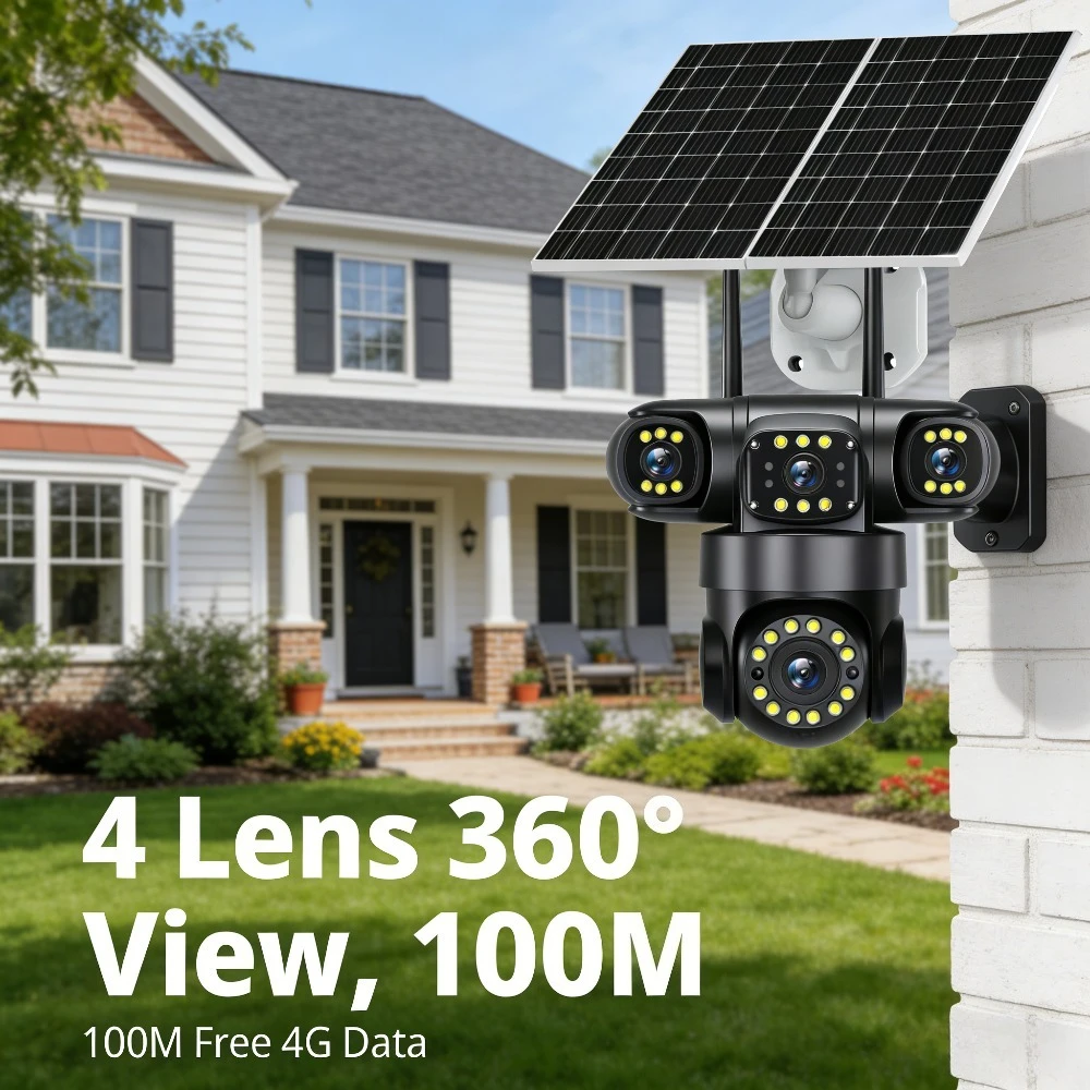 DFITO 4G Version Solar Security Camera 4-Lens 4-Screen Dual 8W Solar 16000mAh Battery IP66 Waterproof for Outdoor Home Farm
DFITO 4G Version Solar Security Camera 4-Lens 4-Screen Dual 8W Solar 16000mAh Battery IP66 Waterproof for Outdoor Home Farm
