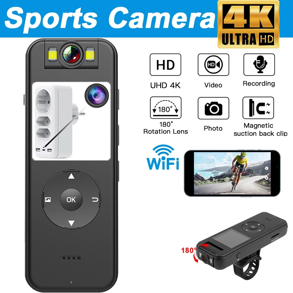 Mini Camera 4K Full HD 1080P Wireless WiFi Sports camera, wide-angle lens Monitoring Control IR Night View DVR Monitoring Video
Mini Camera 4K Full HD 1080P Wireless WiFi Sports camera, wide-angle lens Monitoring Control IR Night View DVR Monitoring Video