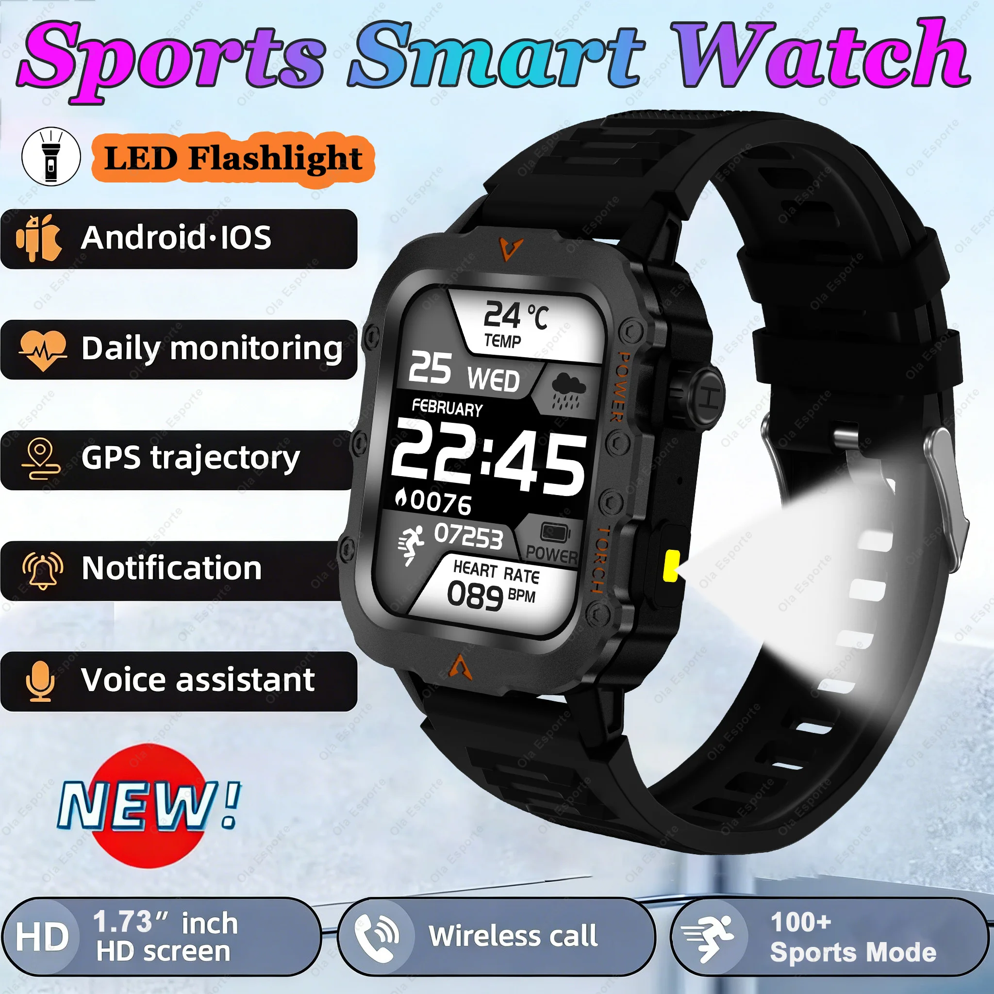 Новые военные умные часы для активного отдыха с LED-фонариком, SOS, Bluetooth-звонками, голосовым помощником, мониторингом здоровья и отслеживанием спортивных показателей
Новые военные умные часы для активного отдыха с LED-фонариком, SOS, Bluetooth-звонками, голосовым помощником, мониторингом здоровья и отслеживанием спортивных показателей