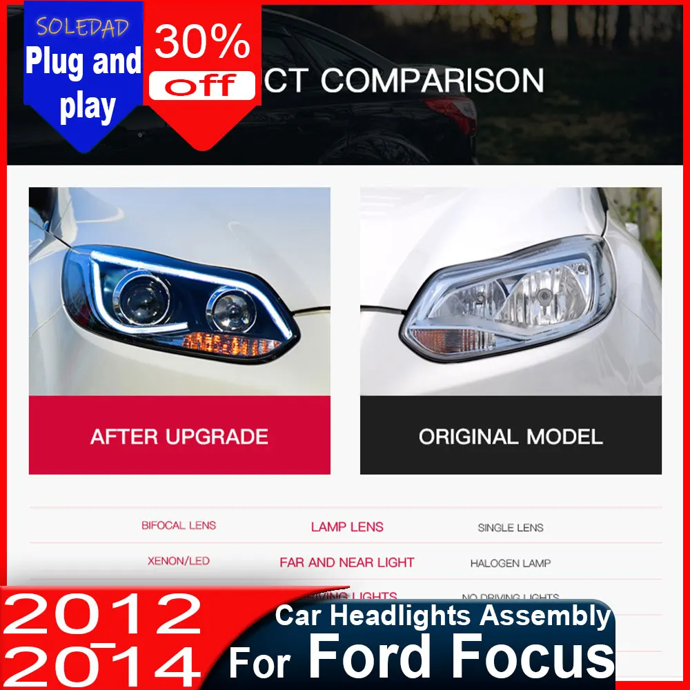 Car headlights for Ford Focus LED Headlight 2012 2013 2014 Head Lamp Drl Projector Lens Automotive Accessories
Car headlights for Ford Focus LED Headlight 2012 2013 2014 Head Lamp Drl Projector Lens Automotive Accessories