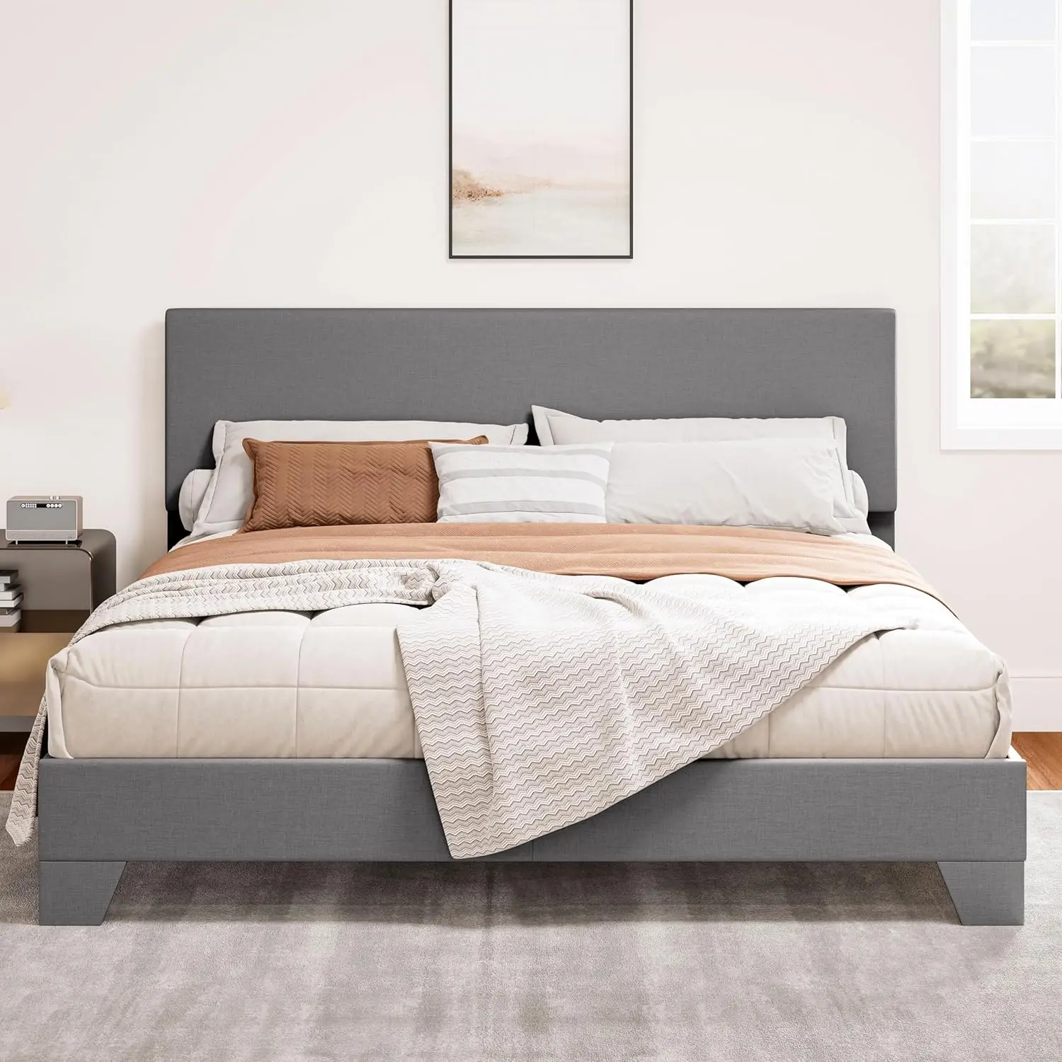 Queen Size Platform Bed Frame with Clean Line Fabric & Adjustable Headboard, Wood Slats Support, No Box Spring Needed, Easy A
Queen Size Platform Bed Frame with Clean Line Fabric & Adjustable Headboard, Wood Slats Support, No Box Spring Needed, Easy A