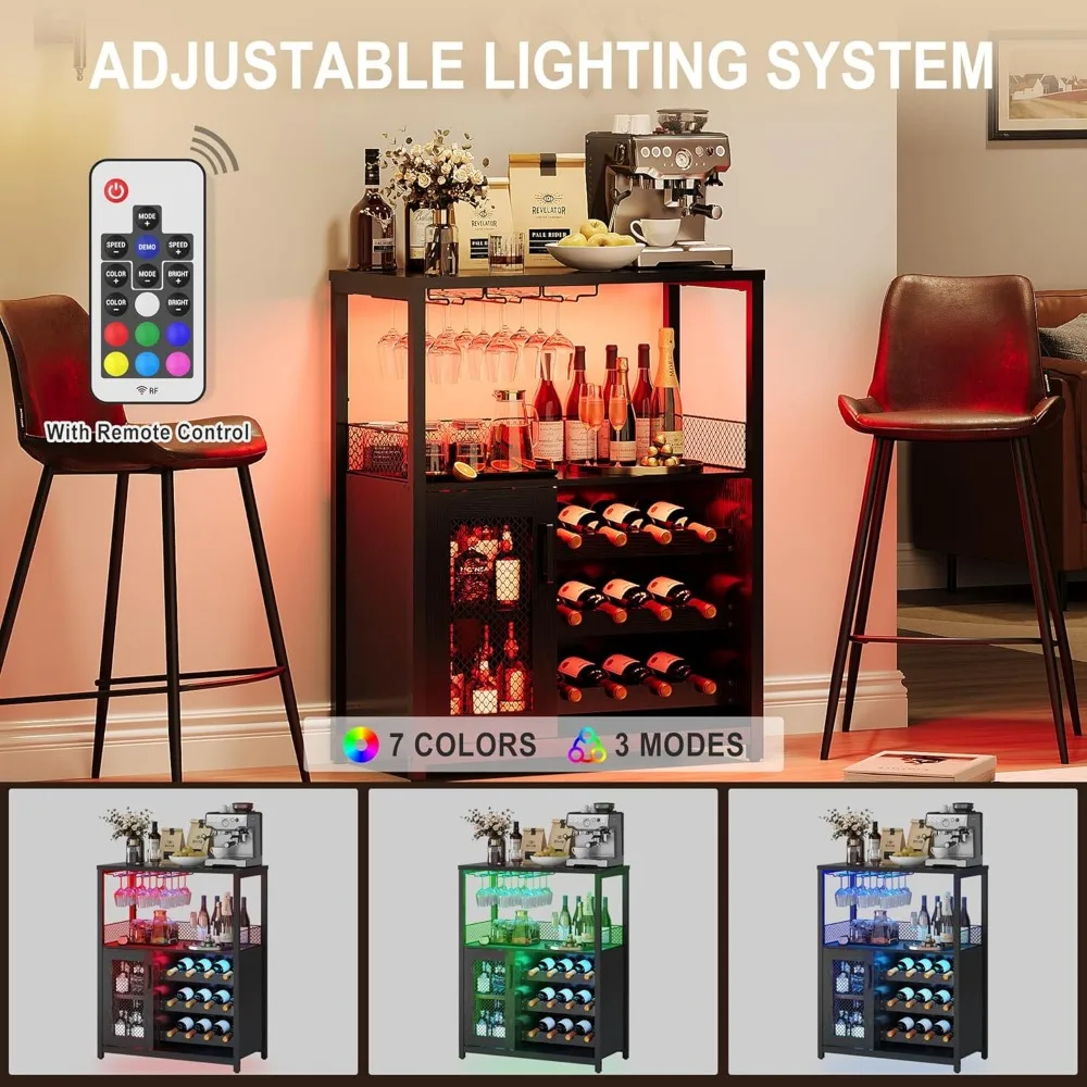 "Wine Bar Cabinet w/ LED Light - Coffee Bar w/ Rack & Glass Holder, Kitchen Sideboard"
"Wine Bar Cabinet w/ LED Light - Coffee Bar w/ Rack & Glass Holder, Kitchen Sideboard"