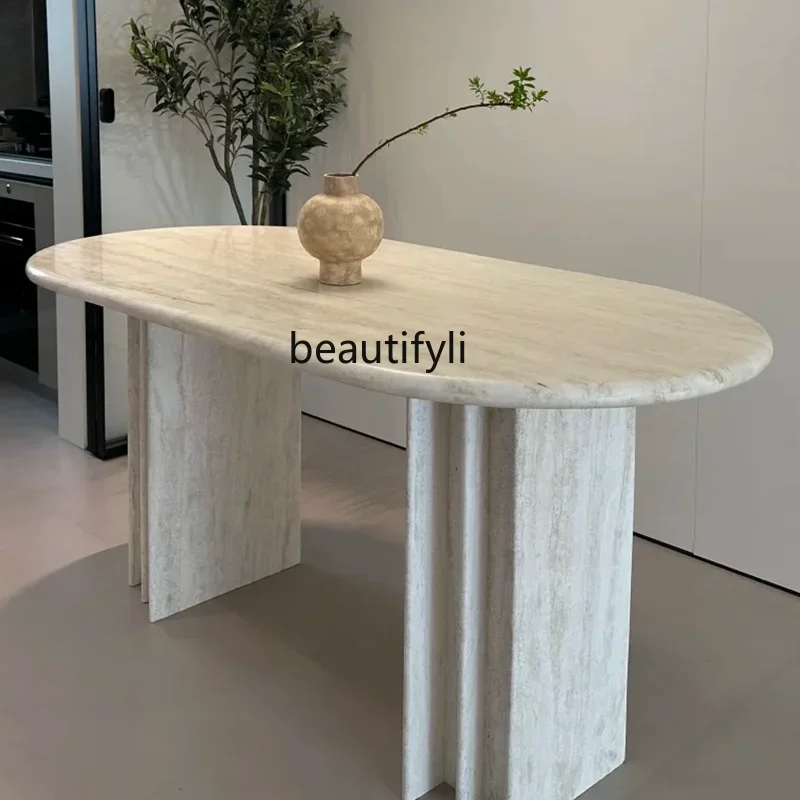 Natural white cave stone dining table natural marble retro oval dining table rectangular dining table6005
Natural white cave stone dining table natural marble retro oval dining table rectangular dining table6005