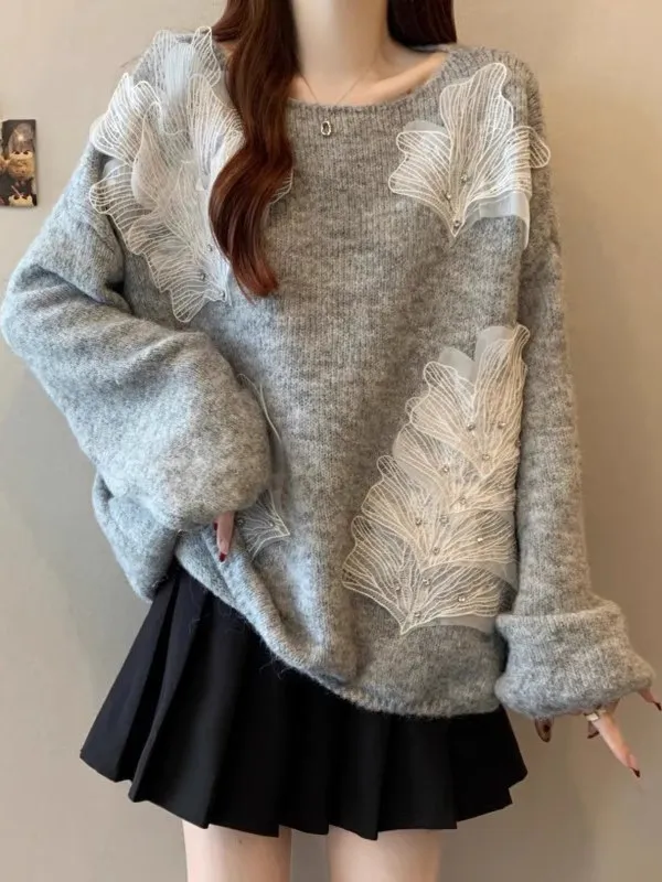 Ele Heavy-Embroidered 3D Flower Sweater Women's plus Size Lazy Sle Knitted Top for Spring Autumn Winter Season
Ele Heavy-Embroidered 3D Flower Sweater Women's plus Size Lazy Sle Knitted Top for Spring Autumn Winter Season