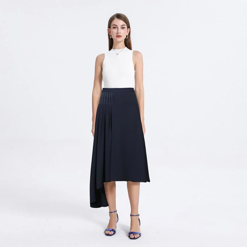 Asymmetric High Waist Pleated Midi Skirt Dark Blue A-Line Skirt Loose Fit Daily Wear G-ZEN COLLECTION Women's Skirt
Asymmetric High Waist Pleated Midi Skirt Dark Blue A-Line Skirt Loose Fit Daily Wear G-ZEN COLLECTION Women's Skirt