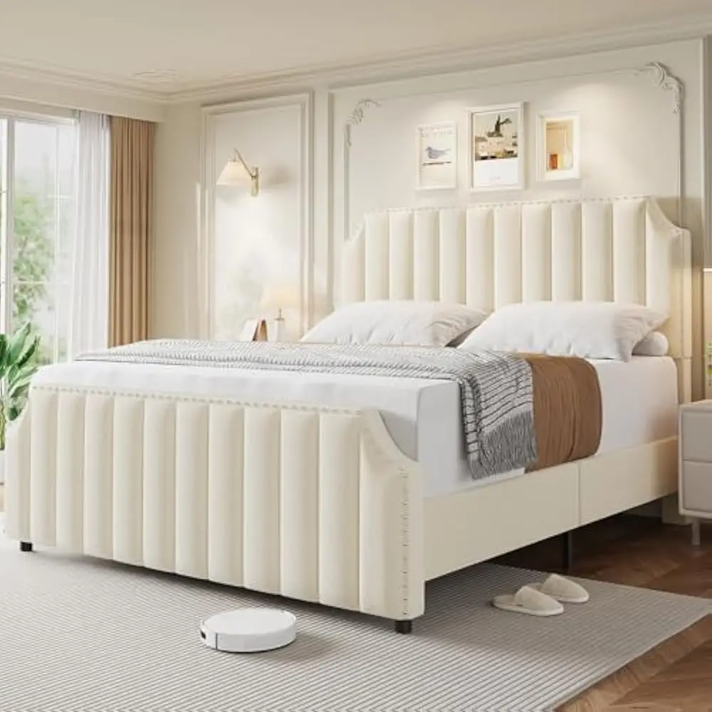 Queen Size Bed Frame, 50.2" Tall Headboard & Footboard, Upholstered Platform w/Nailhead Trim, No Box Spring Needed, Noise Free
Queen Size Bed Frame, 50.2" Tall Headboard & Footboard, Upholstered Platform w/Nailhead Trim, No Box Spring Needed, Noise Free