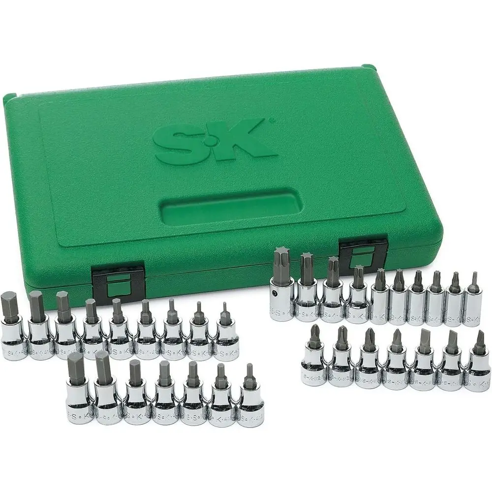 1/4 & 3/8 Drive, 33-Piece Stand Chrome Bit Socket Set
1/4 & 3/8 Drive, 33-Piece Stand Chrome Bit Socket Set