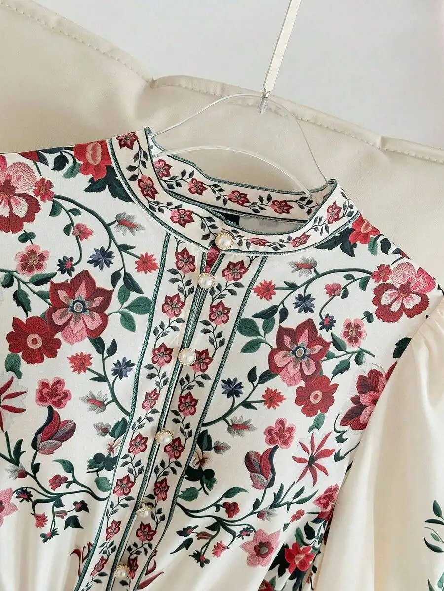 Elegant Floral Print Lantern Sleeve Button Up Dress For Women
Elegant Floral Print Lantern Sleeve Button Up Dress For Women
