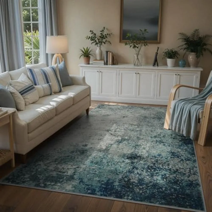 Living room area rugs, polyester blue/grey abstract design, stain-resistant washable non-slip soft indoor carpet for bedroom di
Living room area rugs, polyester blue/grey abstract design, stain-resistant washable non-slip soft indoor carpet for bedroom di