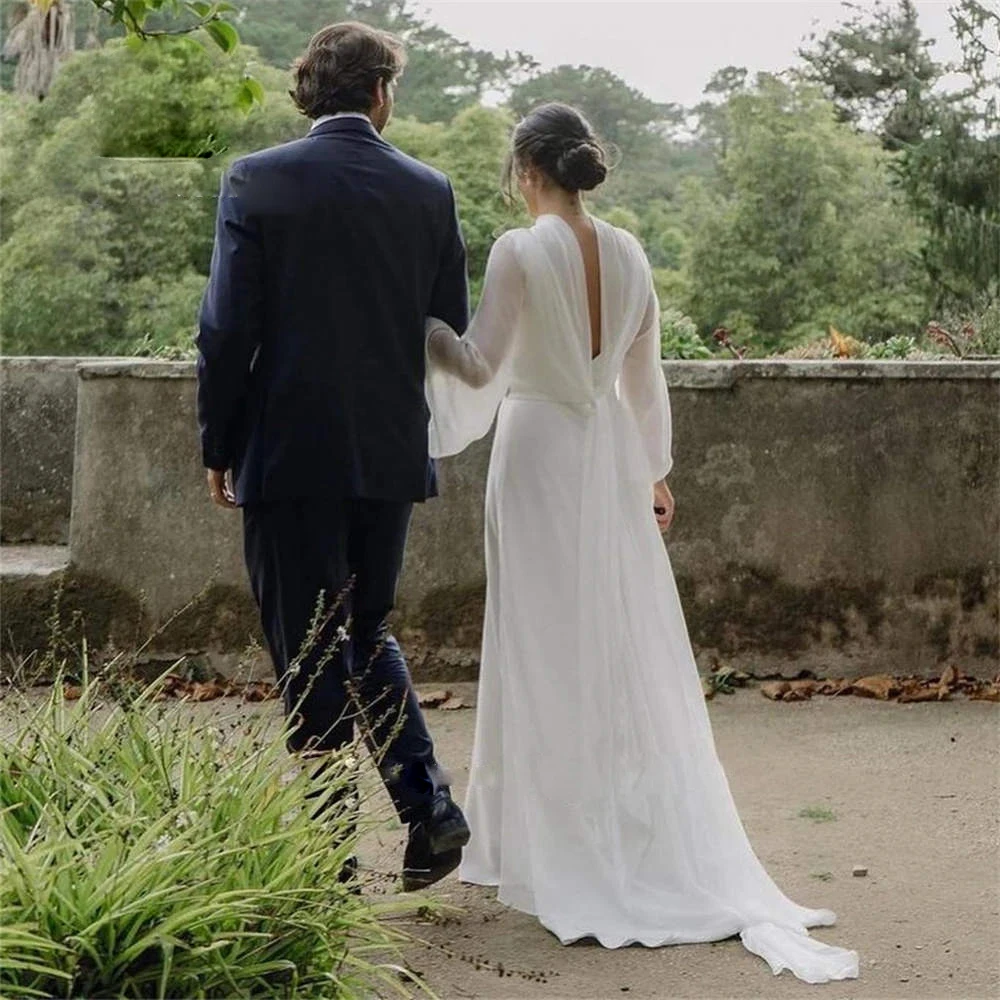 Women's Wedding DressesA-Line High Neck Long Sleeve Backless Floor-Length Wedding Dresses For Wedding Bridesmaid Birthday
Women's Wedding DressesA-Line High Neck Long Sleeve Backless Floor-Length Wedding Dresses For Wedding Bridesmaid Birthday