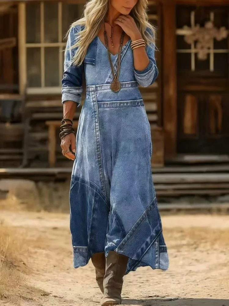 Women's Western-Style Printed Gradient Dress with V-Neck, Slimming Vintage-Style Long Dress, Suitable for Parties Casual Dresses
Women's Western-Style Printed Gradient Dress with V-Neck, Slimming Vintage-Style Long Dress, Suitable for Parties Casual Dresses