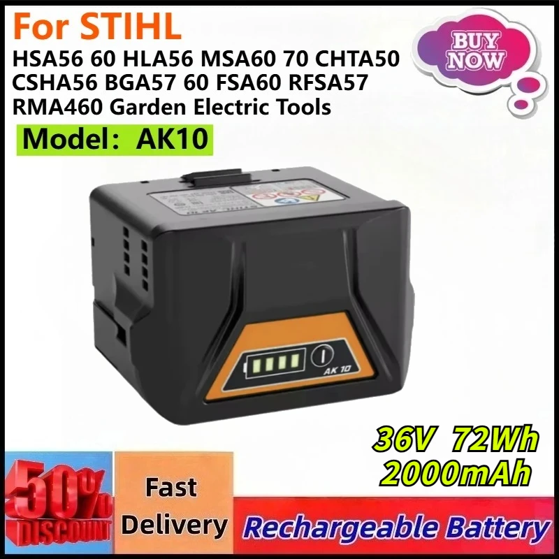 AK10 Lithium Battery 36V 72Wh For STIHL HSA56 60 HLA56 MSA60 70 CHTA50 CSHA56 BGA57 60 FSA60 RFSA57 RMA460 Garden Electric Tools
AK10 Lithium Battery 36V 72Wh For STIHL HSA56 60 HLA56 MSA60 70 CHTA50 CSHA56 BGA57 60 FSA60 RFSA57 RMA460 Garden Electric Tools