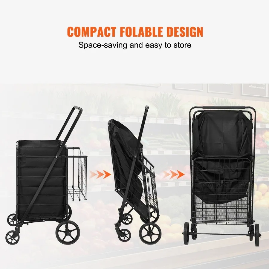 Folding Shopping Cart with Removable Waterproof Liner 210LBS Large Capacity Jumbo Grocery Cart with Dual Basket 360 Swivel Whee
Folding Shopping Cart with Removable Waterproof Liner 210LBS Large Capacity Jumbo Grocery Cart with Dual Basket 360 Swivel Whee