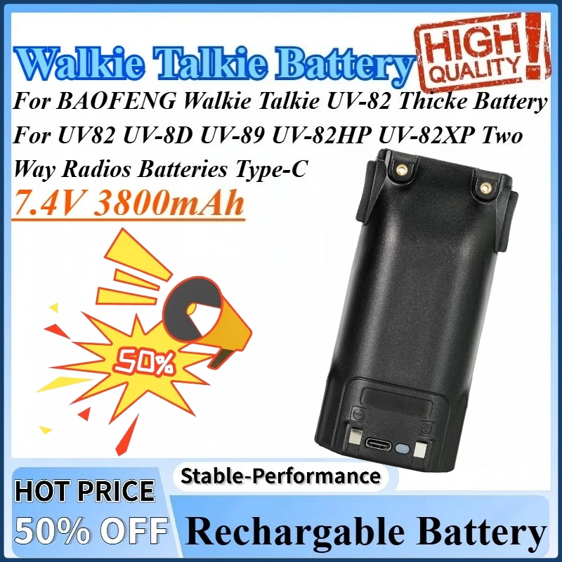 7.4V 3800mAh UV-82 For BAOFENG Walkie Talkie Thicke Battery For UV82 UV-89 UV-8D UV-82XP UV-82HP Two Way Radios Batteries Type-C
7.4V 3800mAh UV-82 For BAOFENG Walkie Talkie Thicke Battery For UV82 UV-89 UV-8D UV-82XP UV-82HP Two Way Radios Batteries Type-C