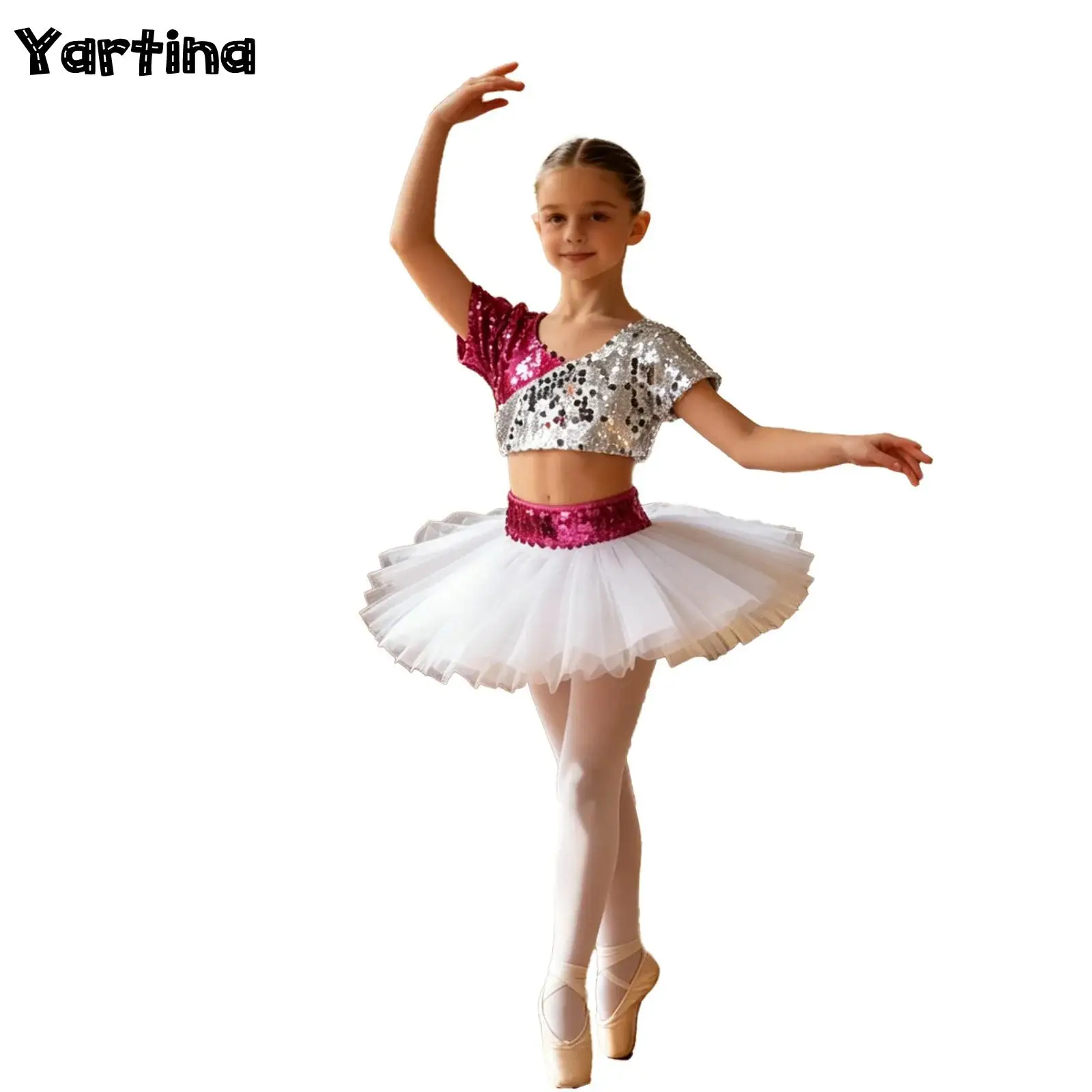 Kids Girls Jazz Dance Cheerleading Performance Costume Sequin Outfit Short Sleeve Crop Top with Tulle Tutu Skirt And Headwear
Kids Girls Jazz Dance Cheerleading Performance Costume Sequin Outfit Short Sleeve Crop Top with Tulle Tutu Skirt And Headwear