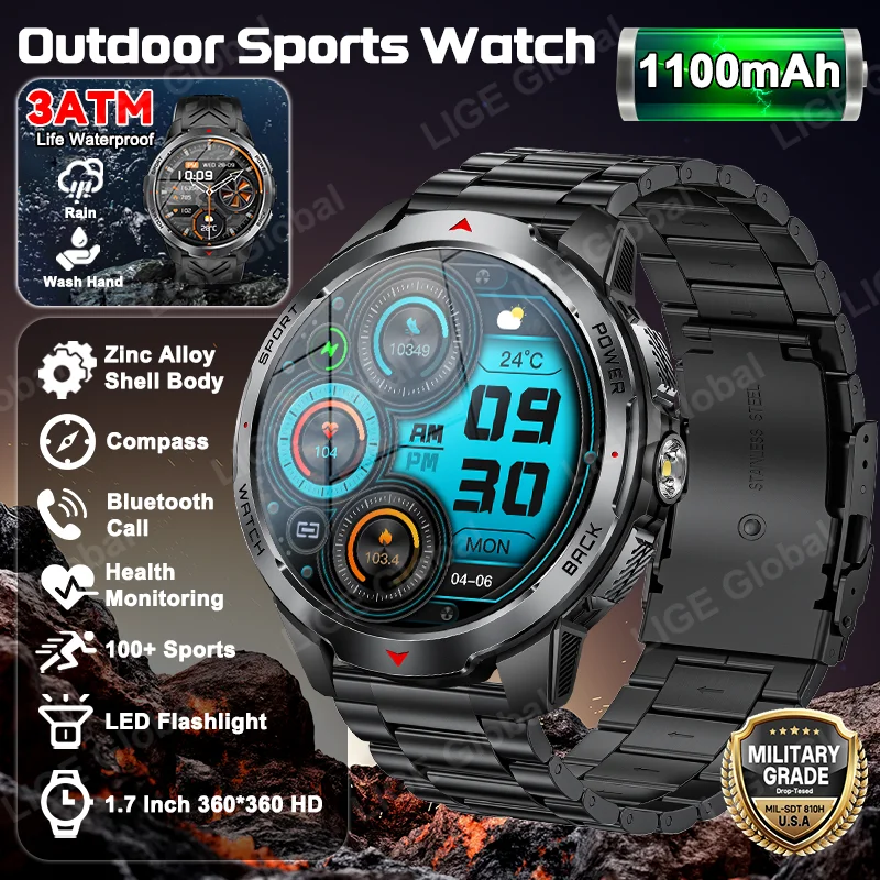 LIGE 1100mAh Battery Military Outdoor Smart Watch Men 1.7" HD Display Compass Sports 3ATM Waterproof Bluetooth Call Smartwatch
LIGE 1100mAh Battery Military Outdoor Smart Watch Men 1.7" HD Display Compass Sports 3ATM Waterproof Bluetooth Call Smartwatch