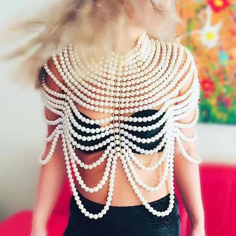 Fashion Multi-layer Pearl Necklace Chest Chain Manual Sexy Body Shoulder Chain Bra Jewelry Accessories Nightclub Party Wedding
Fashion Multi-layer Pearl Necklace Chest Chain Manual Sexy Body Shoulder Chain Bra Jewelry Accessories Nightclub Party Wedding
