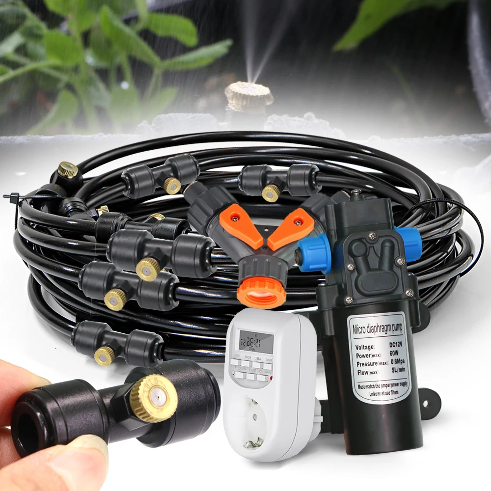 60W Self-Priming Pump Automatic Timing Cooling Watering System 10/20/30M Outdoor Garden Brass Mist Nozzles Spray Irrigation Kit
60W Self-Priming Pump Automatic Timing Cooling Watering System 10/20/30M Outdoor Garden Brass Mist Nozzles Spray Irrigation Kit
