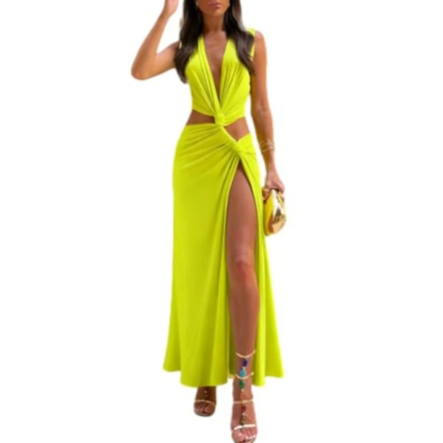 Women's Dress Elegant Sexy Long Dress Sleeveless Deep-V Neck Cut-Out High-Split Maxi Dress for Party
Women's Dress Elegant Sexy Long Dress Sleeveless Deep-V Neck Cut-Out High-Split Maxi Dress for Party