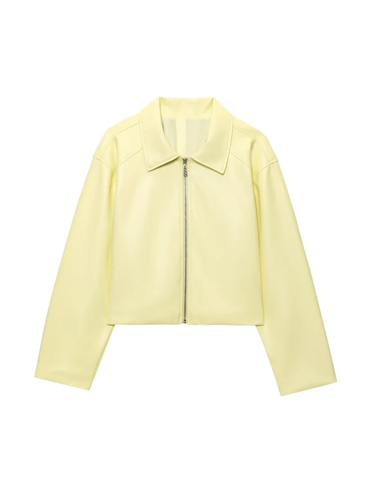 TRZA Women's Fashion Butter Yellow Faux Leather Jacket Long Sleeve Front Zipper Chic Outerwear Top
TRZA Women's Fashion Butter Yellow Faux Leather Jacket Long Sleeve Front Zipper Chic Outerwear Top