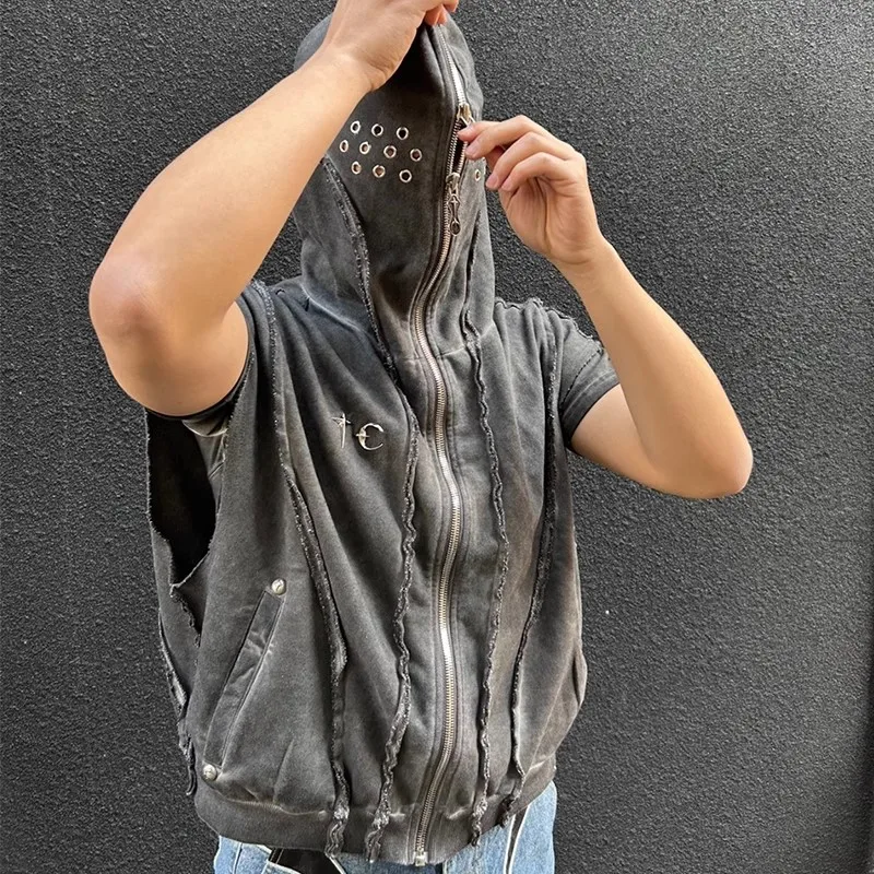 2024 THUG CLUB gray distressed dyed fur edge hollowed out design with metal buckle zipper hooded vest cardigan jacket WY957
2024 THUG CLUB gray distressed dyed fur edge hollowed out design with metal buckle zipper hooded vest cardigan jacket WY957