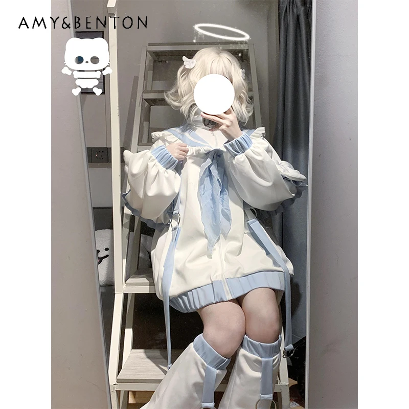 Mine Sportswear Navy Collar Japanese Subculture Wings Lolita Blue and White Color Matching Cute Sweet Coat For Women
Mine Sportswear Navy Collar Japanese Subculture Wings Lolita Blue and White Color Matching Cute Sweet Coat For Women
