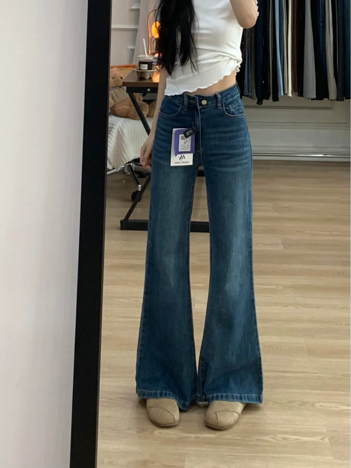 Loose Wide Leg Jeans Women's Bootcut Denim Pants Deep Blue Spring Fashion Casual High Waist Button Closure Anti-Wrinkle
Loose Wide Leg Jeans Women's Bootcut Denim Pants Deep Blue Spring Fashion Casual High Waist Button Closure Anti-Wrinkle