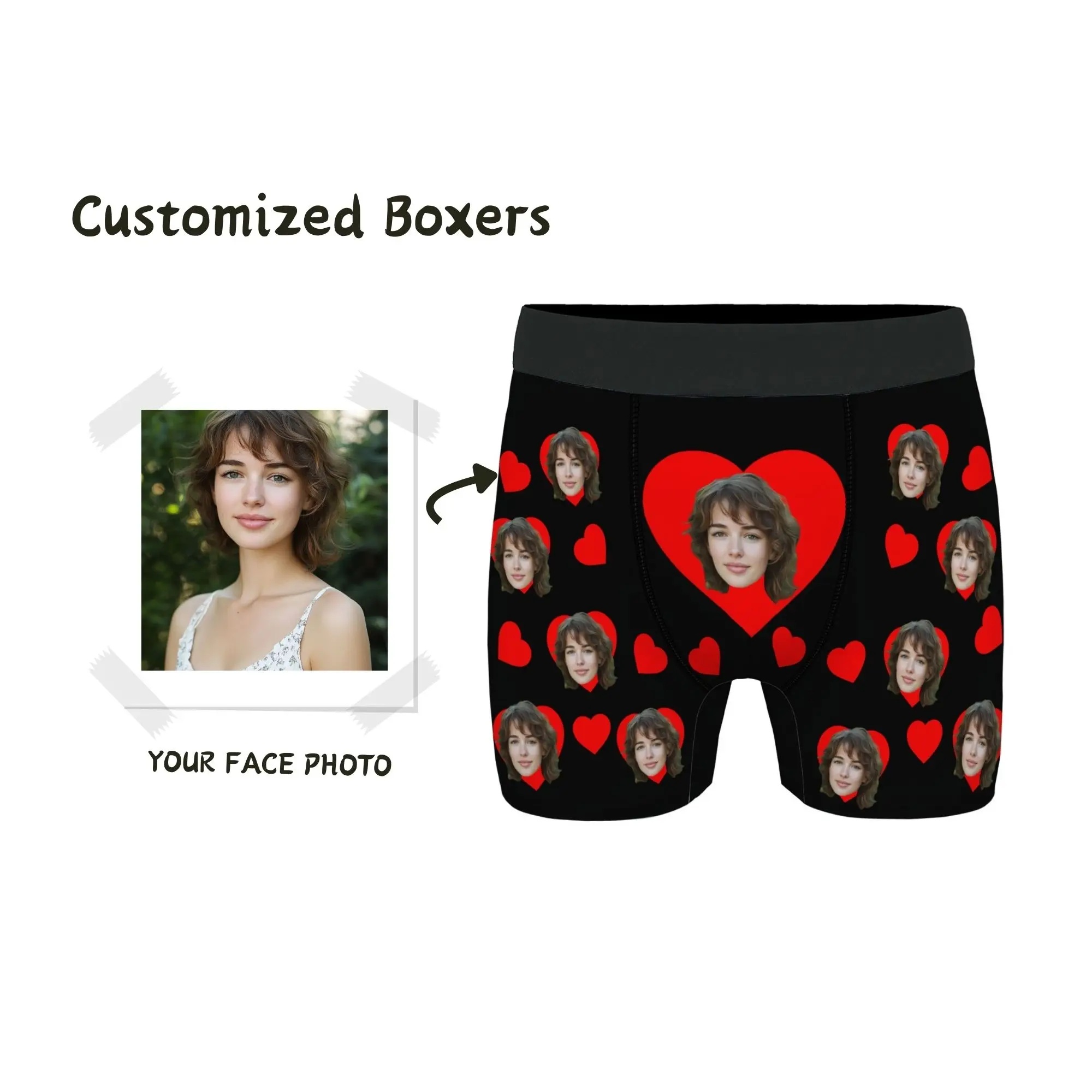 Funny & Romantic Men's Underwear Custom Face Boxers Briefs Black Red Heart Pattern Print Present for Boyfriend or Husband
Funny & Romantic Men's Underwear Custom Face Boxers Briefs Black Red Heart Pattern Print Present for Boyfriend or Husband
