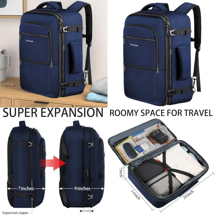 Carry On Backpack, 45L Expandable Extra Travel Backpack, Flight Approved Water Resistant Luggage Suitcase Daypack, Lightweight
Carry On Backpack, 45L Expandable Extra Travel Backpack, Flight Approved Water Resistant Luggage Suitcase Daypack, Lightweight