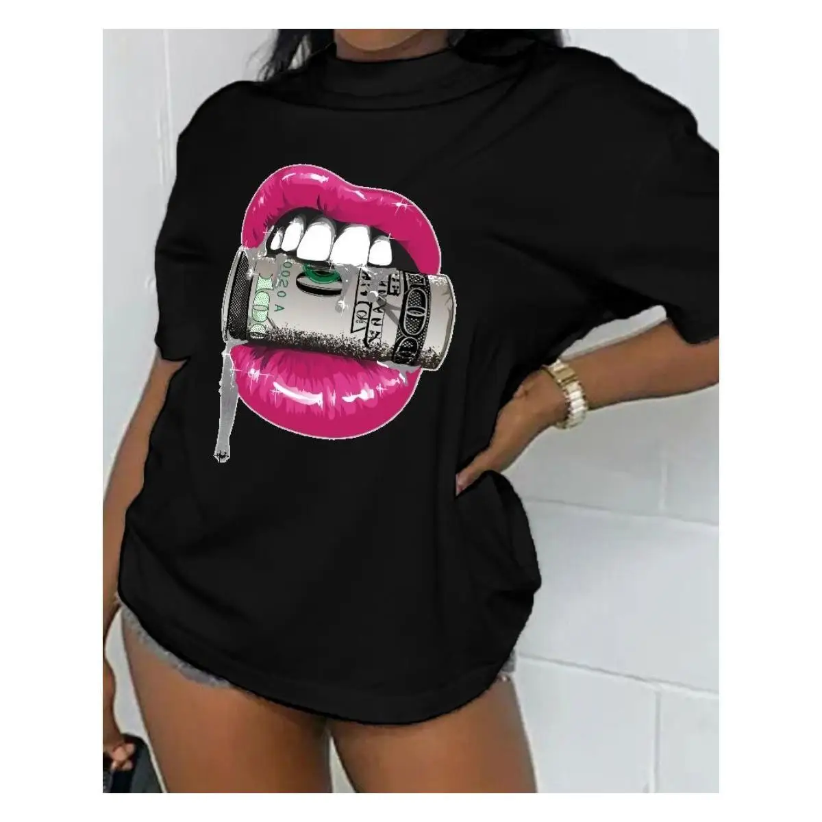 Fashion - forward Bold Tee: Embody a Flashy and Trendy Vibe with the Money - lips Motif
Fashion - forward Bold Tee: Embody a Flashy and Trendy Vibe with the Money - lips Motif