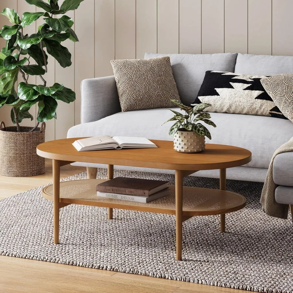 Sonia Bohemian 2-Tier Oval Coffee Table, Living Room Cane Table with Storage Shelf and Mid-Century Legs in Honey Brown Wood with
Sonia Bohemian 2-Tier Oval Coffee Table, Living Room Cane Table with Storage Shelf and Mid-Century Legs in Honey Brown Wood with